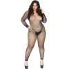 Bodystocking Leg Avenue con Maniche Lunghe e Brillantini Nero Curvy