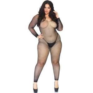 Bodystocking Leg Avenue con Maniche Lunghe e Brillantini Nero Curvy