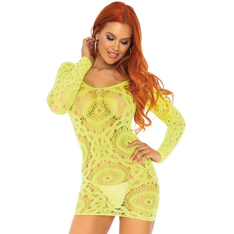 Vestito Sexy con Maniche Lunghe Leg Avenue in Pizzo Neon Taglia Unica