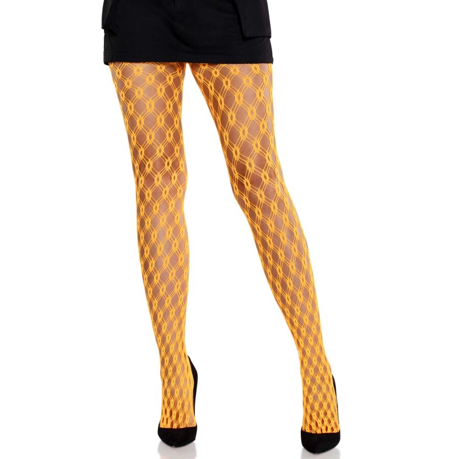 Collant In Pizzo Leg Avenue Con Occhielli Neon Arancione
